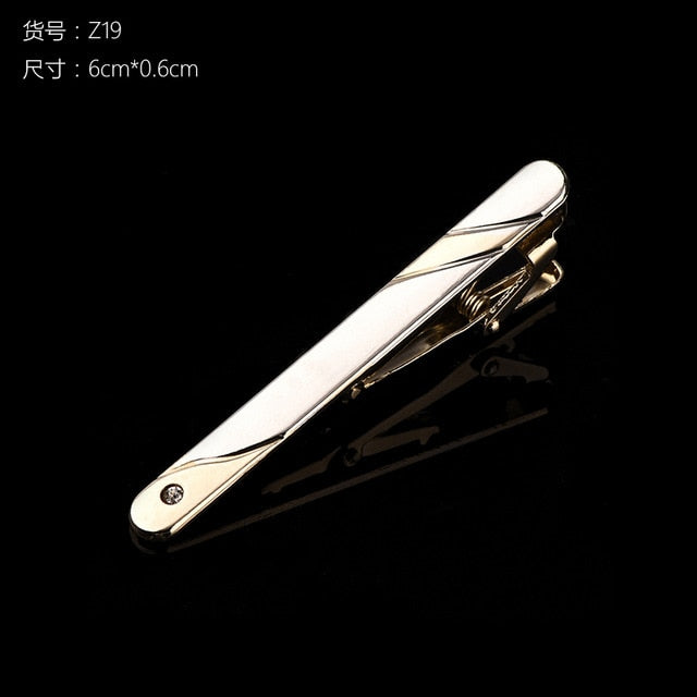Hot Sale New Tie Clips Men's  Metal Necktie Bar Crystal Formal Dress Shirt Wedding Ceremony  Gold  Tie Clip